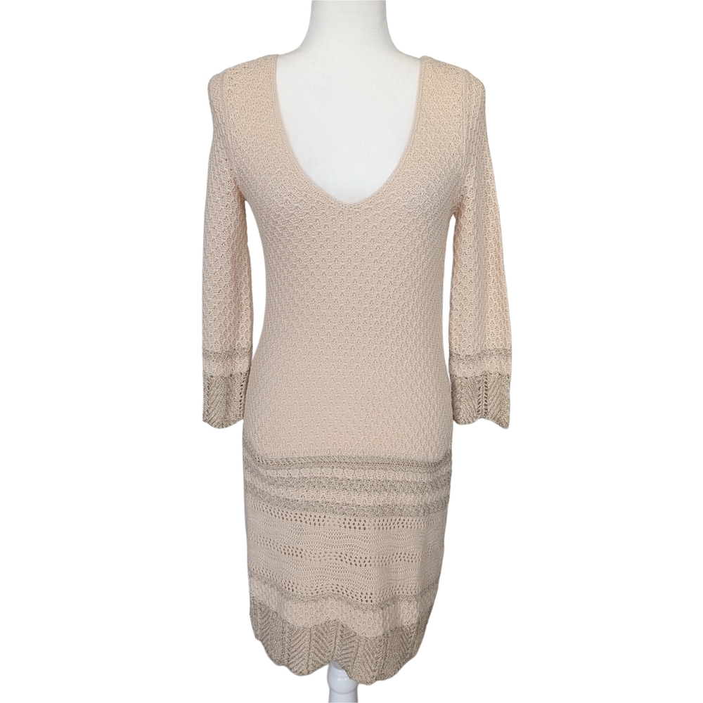 Rachel Roy & Seu Cream Brown Jorge Crocheted Knitted Midi Dress NWT Size Large